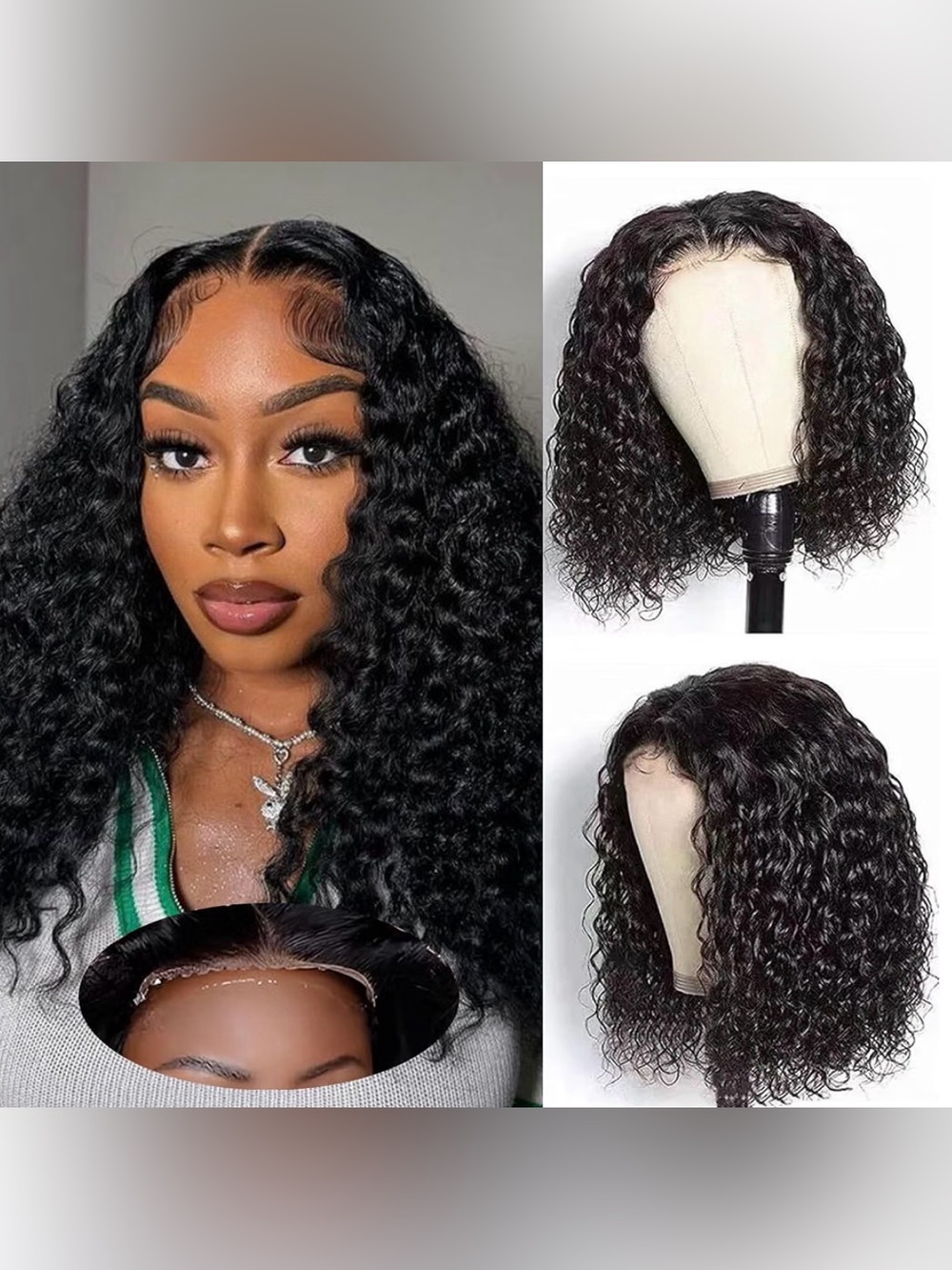 14” Water Wave Bob Nat Black Human Hair 5x5 HD Lace Closure Wig 180% Density 066